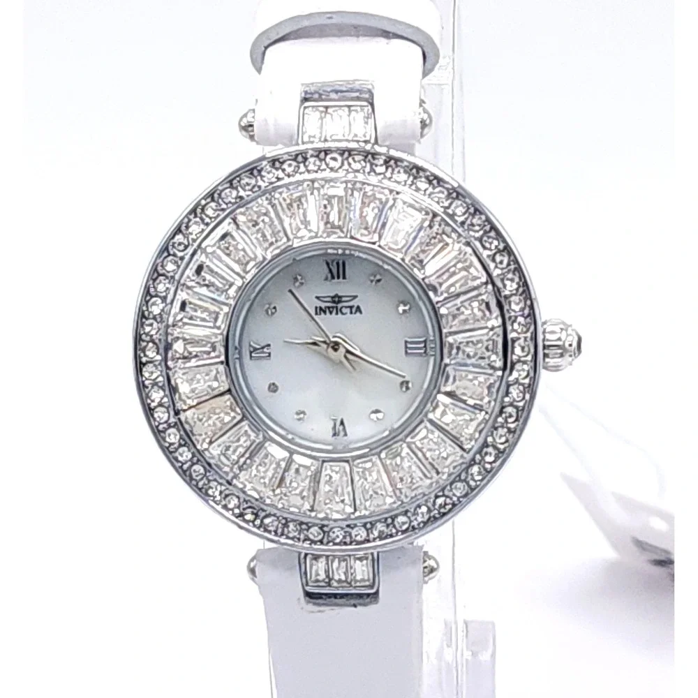 Invicta Celestial 70352 Womens Watch Silver Crystal White Leather 30mm New